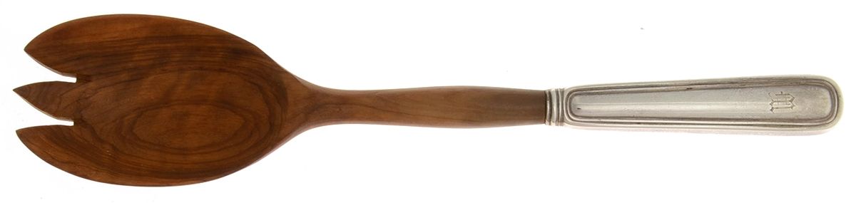 Saxon (Sterling, 1914, No Monograms) Salad Serving Fork with Wooden Prongs by Birks Silver-1