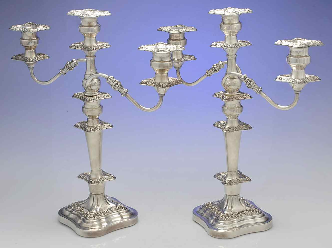 BIM4 (Silverplate, Hollowware) Pair of Large 3-Light Candelabra by Birmingham Silver Co-1