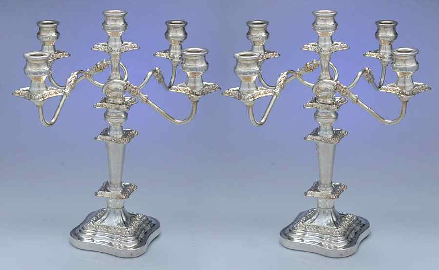 BIM4 (Silverplate, Hollowware) Pair of Large 5 Light Candelabras by Birmingham Silver Co-1