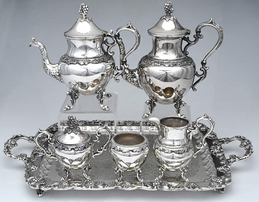 BIM6 (Silverplate, Hollowware) 6-Piece Plated Tea Set (Waste & Footed Tray) by Birmingham Silver Co-1