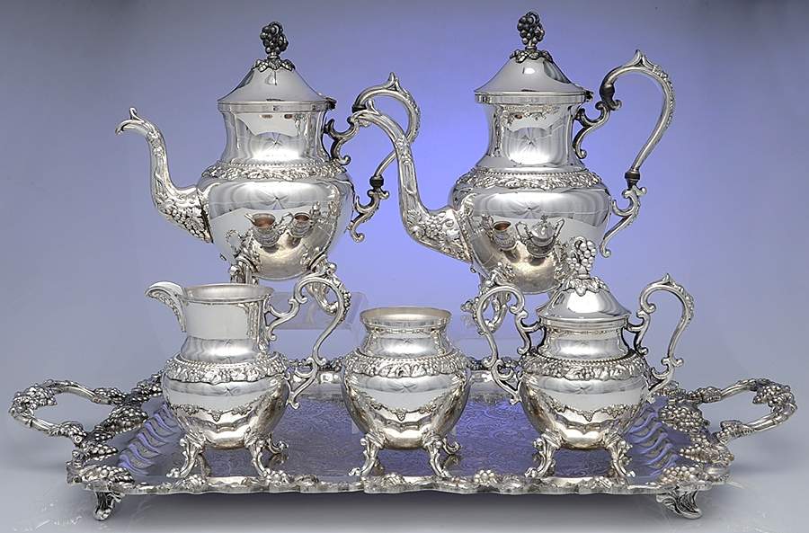 BIM6 (Silverplate, Hollowware) 6-Piece Plated Tea Set (Waste & Footed Tray) by Birmingham Silver Co-1