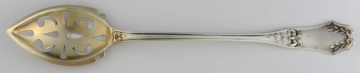 BMS34 (Sterling) Pierced Bowl Short Handle Olive Spoon by Baker Manchester-1