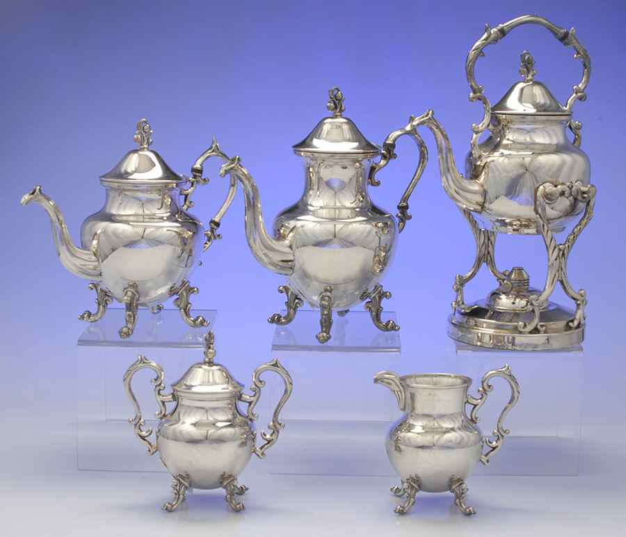 BIM10 (Silverplate, Hollowware) 5-Piece Plated Tea Set (with Kettle) by Birmingham Silver Co-1