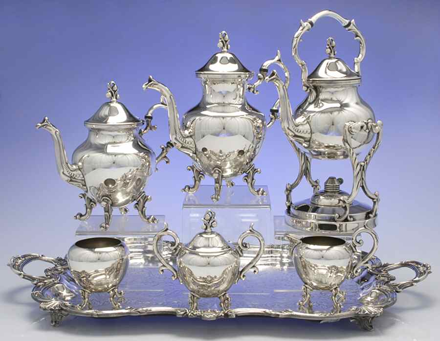 BIM10 (Silverplate, Hollowware) 7-Piece Plate Tea Set (Waste,Kettle,Tray)Plated by Birmingham Silver Co-1