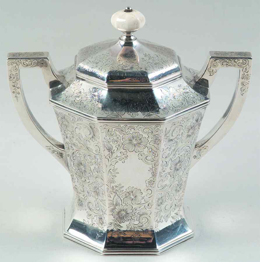 1285 (Sterling, Hollowware) Sugar Bowl & Lid by Bixby-1