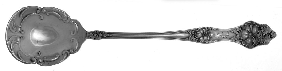 Landers No. 2 (Sterling, 1900, No Monograms) Pierced Bowl Short Handle Olive Spoon by Baker Manchester-1