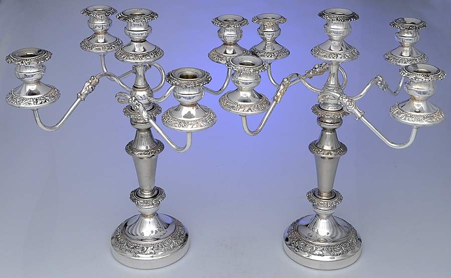 BIM13 (Silverplate, Hollowware) Pair of Large 5 Light Candelabras by Birmingham Silver Co-1