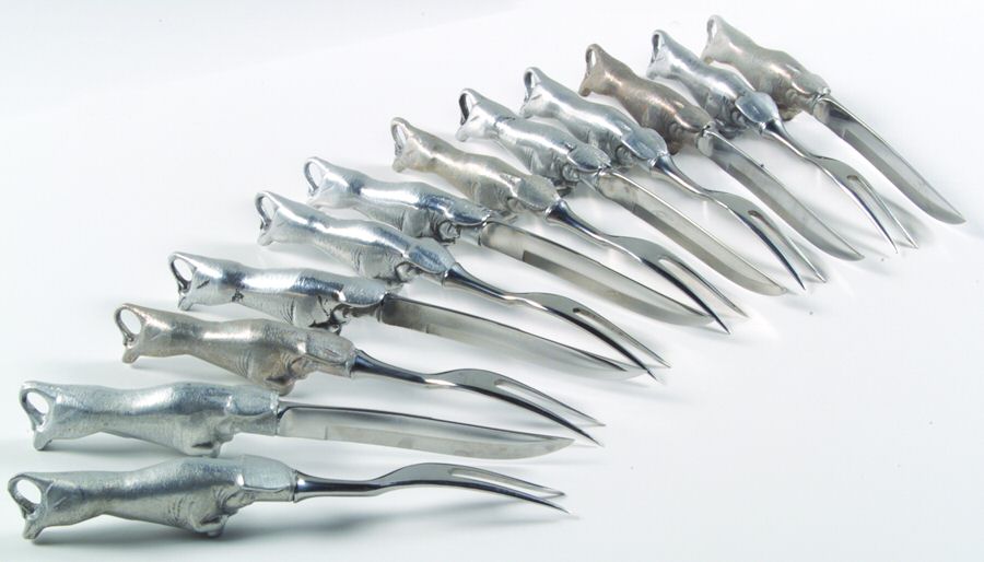 Longhorn (Armatele, Hollowware) (Set/6) 2 Pc Ind. Stainless Blade Bird Carving Set by Bruce Fox-1