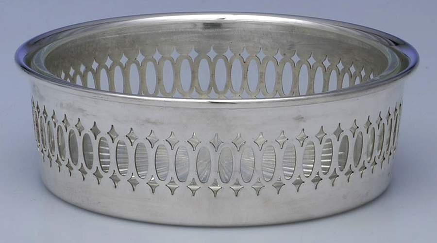 Silverplate Hollowware Wine Bottle Holder with Attached Crystal by Baldwin Silverplate-1