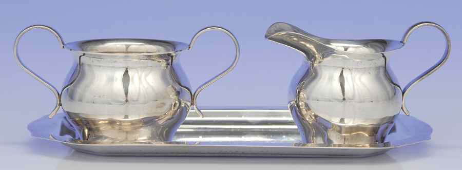 182 (Sterling, Hollowware) Creamer, Open Sugar & Tray Set by Becht & Hartl, Inc.-1