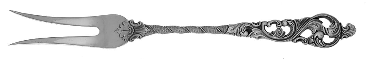 Dobbel Rokokko (Sterling) Medium 2-Tine Cold Cut Serving Fork by Brodrene Lohne (Norway)-1