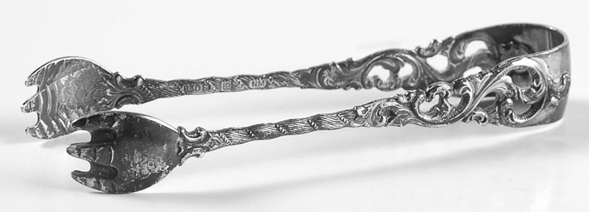 Dobbel Rokokko (Sterling) Small Sugar Tongs by Brodrene Lohne (Norway)-1