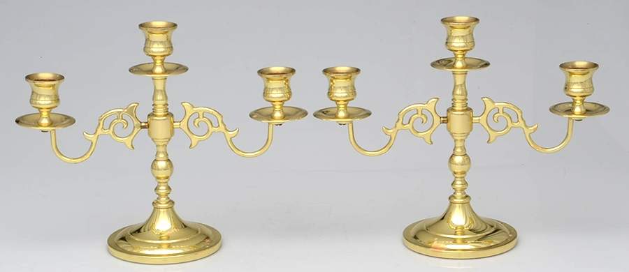 Brass Candlesticks Pair of 8" 3 Light Candelabras by Baldwin Brass-1