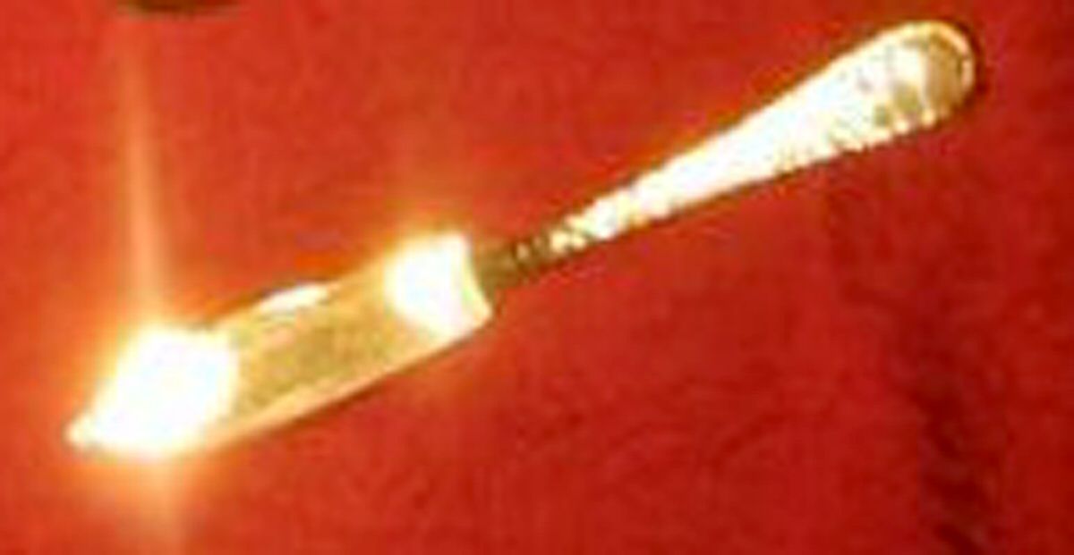 Golden London Engraved (Str, Gold Vermeil) Hollow Handle Master Butter Knife by Birks Silver-1
