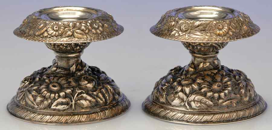 Repousse (Silverplate, Hollowware) Pair of 3" Console Candleholders by Barbour Silver (USA)-1