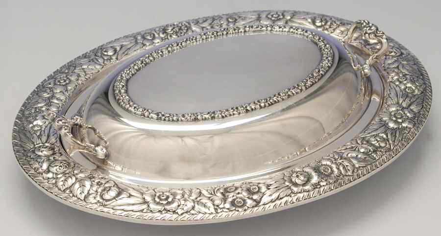 Repousse (Silverplate, Hollowware) (2 Pc) 11" Oval Double Vegetable by Barbour Silver (USA)-1
