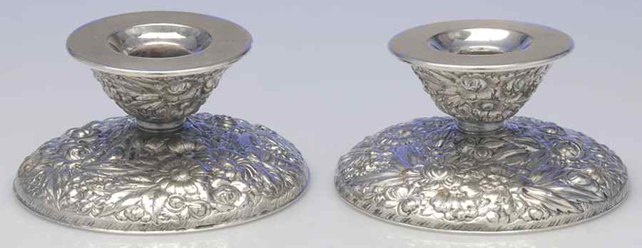 Repousse (Silverplate, Hollowware) Pair of 2" Console Candleholders by Barbour Silver (USA)-1