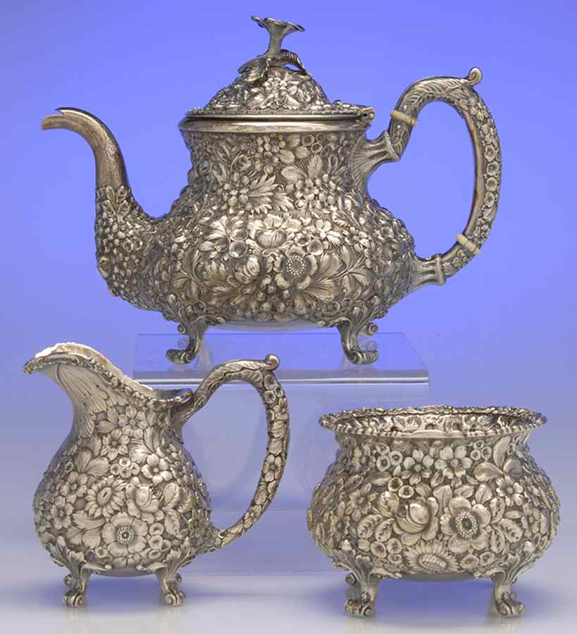 Repousse (Sterling, Hollowware) 3 Piece Tea Set (STP, SCR, SWB) by Baltimore-1