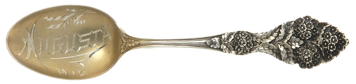 Floral Series (Sterling) Souvenir Spoon (Five O'Clock) by Baker Manchester-1