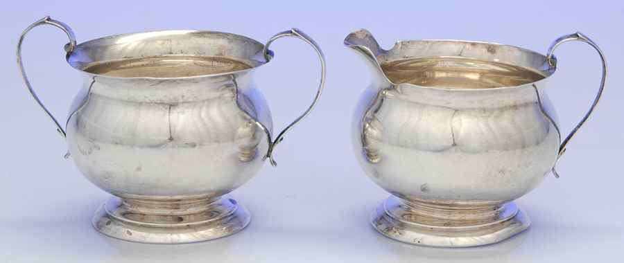 1166 (Sterling, Hollowware) Mini Sterling Creamer and Open Sugar by Becht & Hartl, Inc.-1