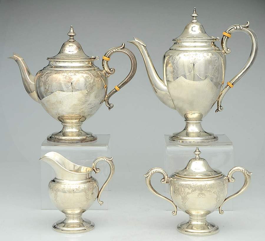66-2 (Sterling, Hollowware) 4 Piece Tea Set (SCP, STP, SCR, SSU) by Birks Silver-1