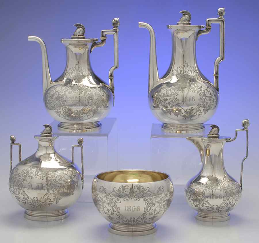 BBK9 (Sterling, Hollowware) 5 Piece Tea Set (SCP, STP, SCR, SSU, SWB) by Ball Black & Co-1