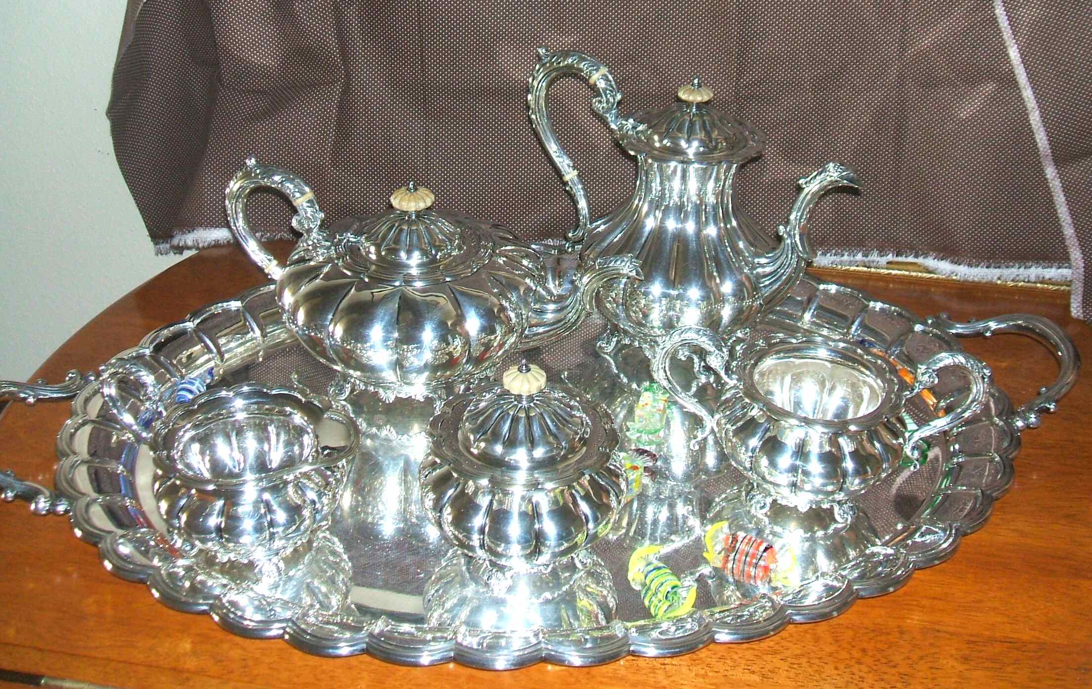 BBS7 (Silverplate, Hollowware) 5-Piece Plated Tea Set (with Waste) by Barker Bros Ltd. Flatware-1