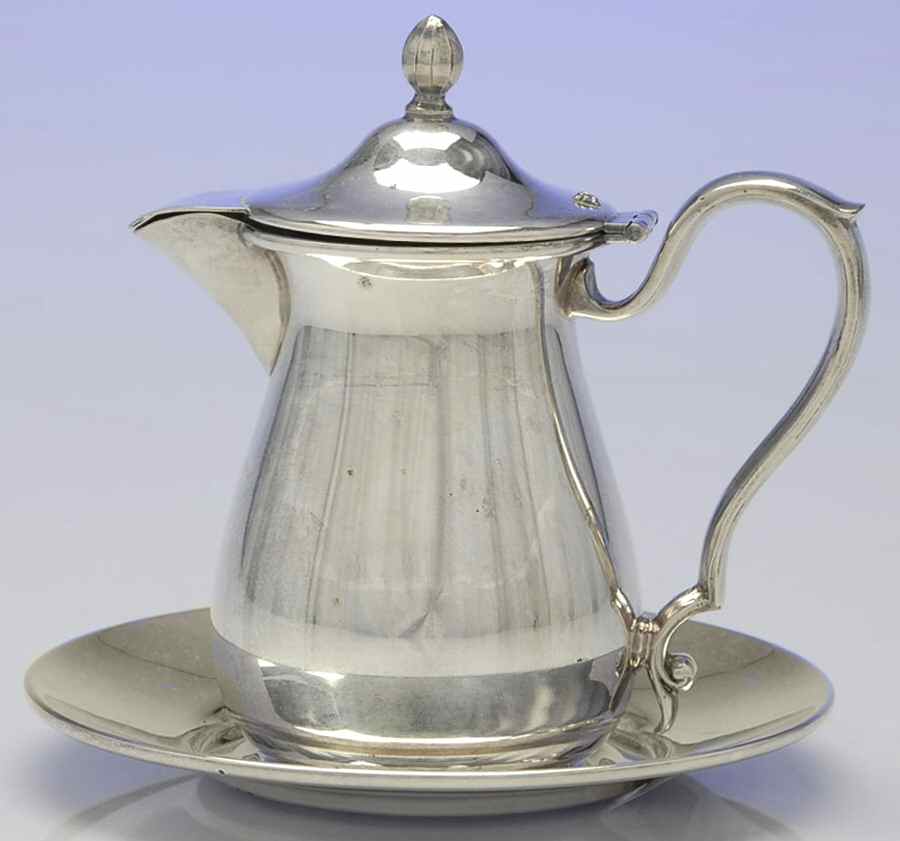 6753 (Silverplate, Hollowware) Syrup Pitcher with Hinged Lid and Underplate by Bernard Rice's Sons-1