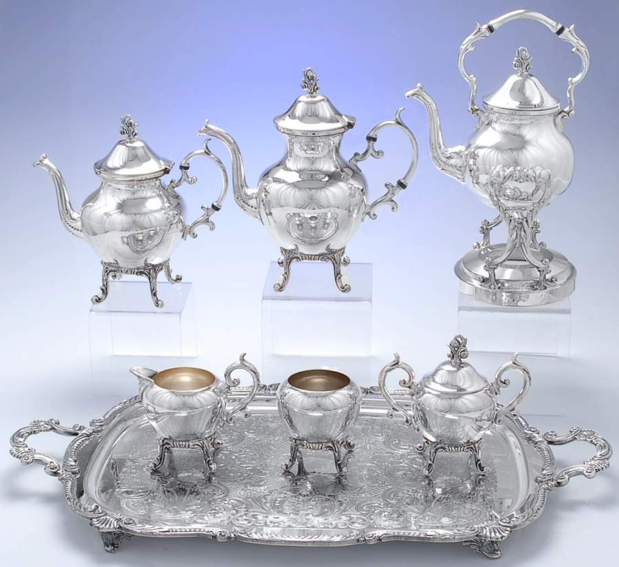 BIM18 (Silverplate, Hollowware) 7 Piece Tea Set (PCP, PTP, PCR, PSU, PWB, KEST, WT22) by Birmingham Silver Co-1