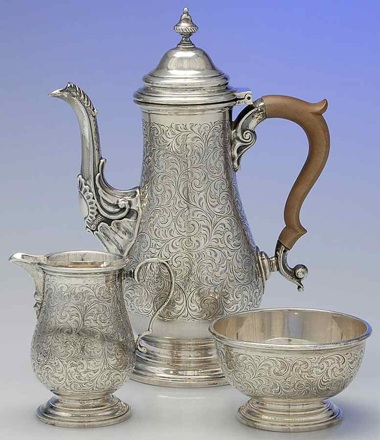 Tudor Scroll (Sterling, Hollowware) 3 Pc Demi Set-(SCPM, SCRM, SSUOM) by Birks Silver-1