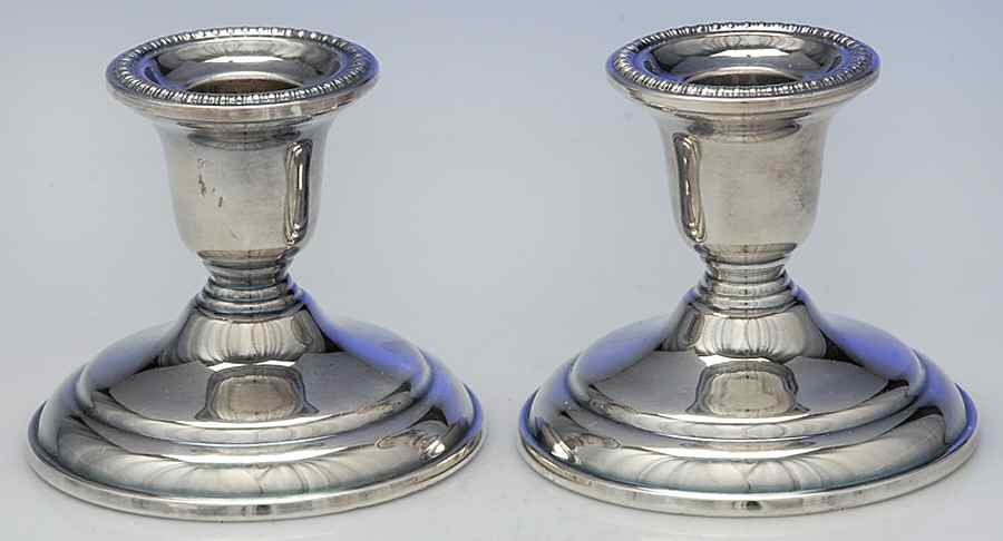 1501 (Silverplate, Hollowware) Pair of 3" Console Candleholders by Birks Silver-1