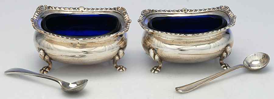 34-37 (Sterling, Hollowware) Open Salt Master with Cobalt Liner - Set of 2 by Birks Silver-1