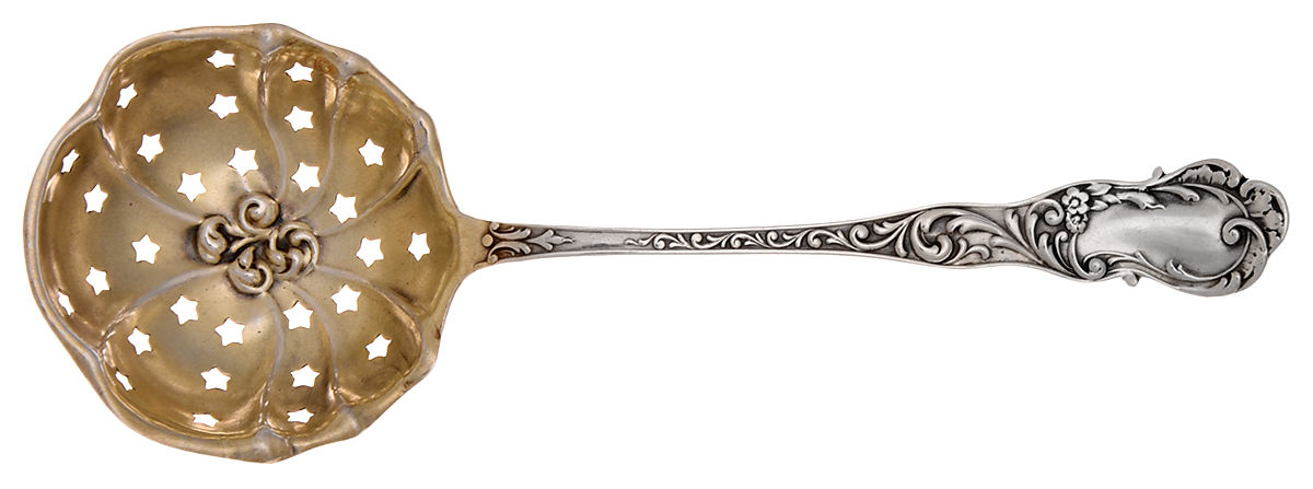 BMS55 (Sterling) Small Pierced Nut Serving Spoon by Baker Manchester-1