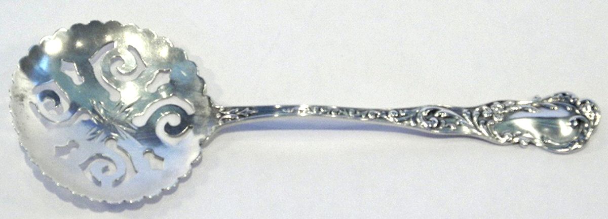 BMS55 (Sterling) Solid Bon Bon Spoon with Pierced Bowl by Baker Manchester-1