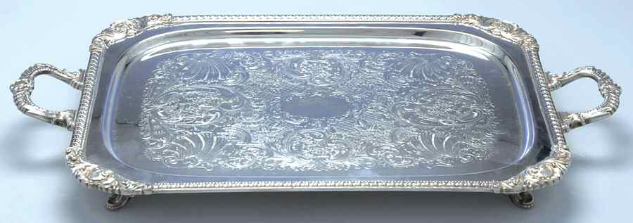 Bim20 (Silverplate, Hollowware) 18" 4 Toed Rectangular Handled Tray by Birmingham Silver Co-1