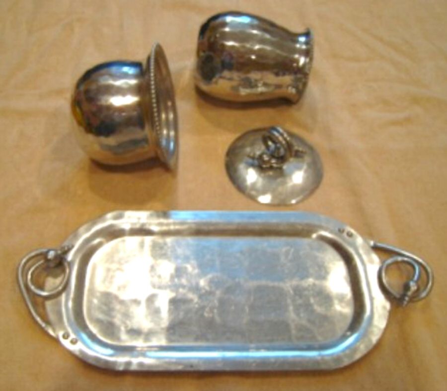 BWP1 (Aluminum, Hollowware) Creamer, Sugar & Lid with Tray Set by Buehner-Wanner-1