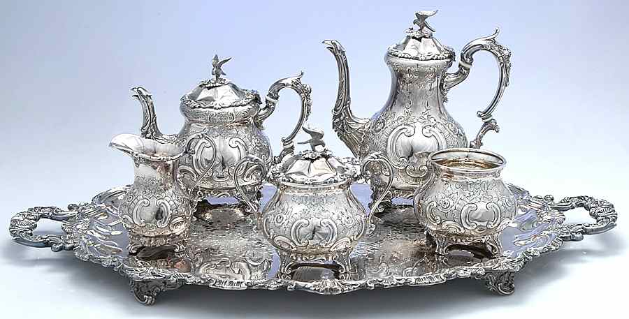 BBS11 (Silverplate, Hollowware) 6-Piece Plated Tea Set (Waste & Tray) by Barker Bros Ltd. Flatware-1