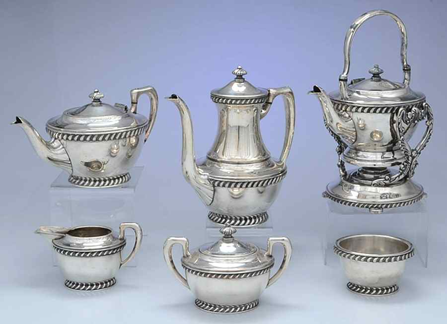8312 (Silverplate, Hollowware) 6-Piece Plated Tea Set (Waste & Kettle) by Bernard Rice's Sons-1