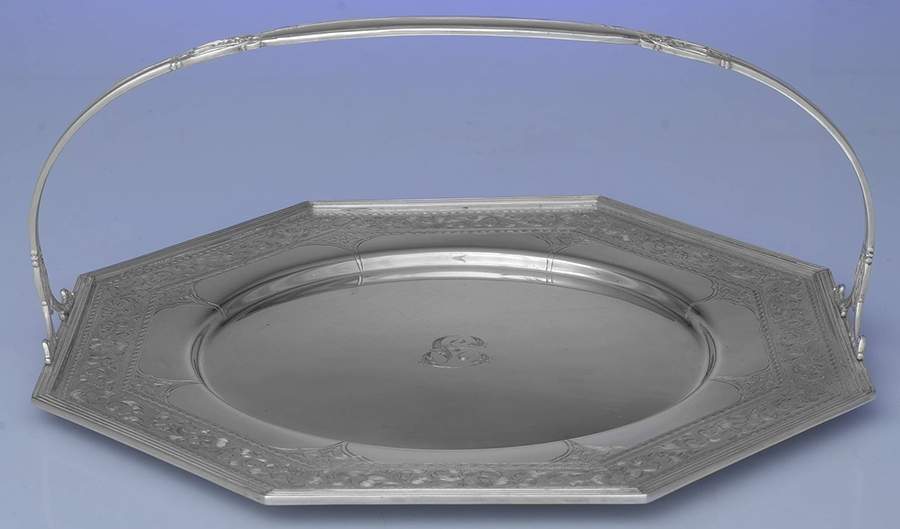 S1317E-12 (Sterling, Hollowware) Large Handled Sterling Sandwich Plate by Barbour Silver (USA)-1