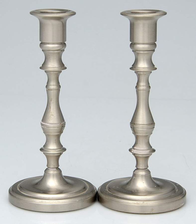 Platinum Mist "Finish" (Nickel, Hollowware) Pair of 7" Candlesticks by Baldwin Brass-1