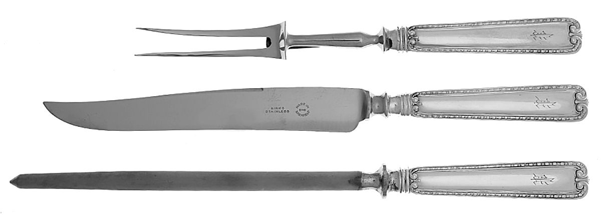 BIR16 (Sterling) Large 3-Piece Roast Carving Set with Stainless Blade by Birks Silver-1