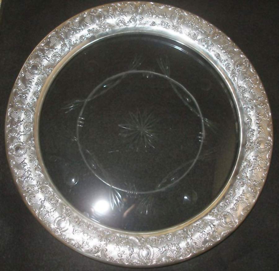 202 (Sterling, Hollowware) Round Tray with Crystal Base & Sterling Rim by Bailey, Banks & Biddle-1