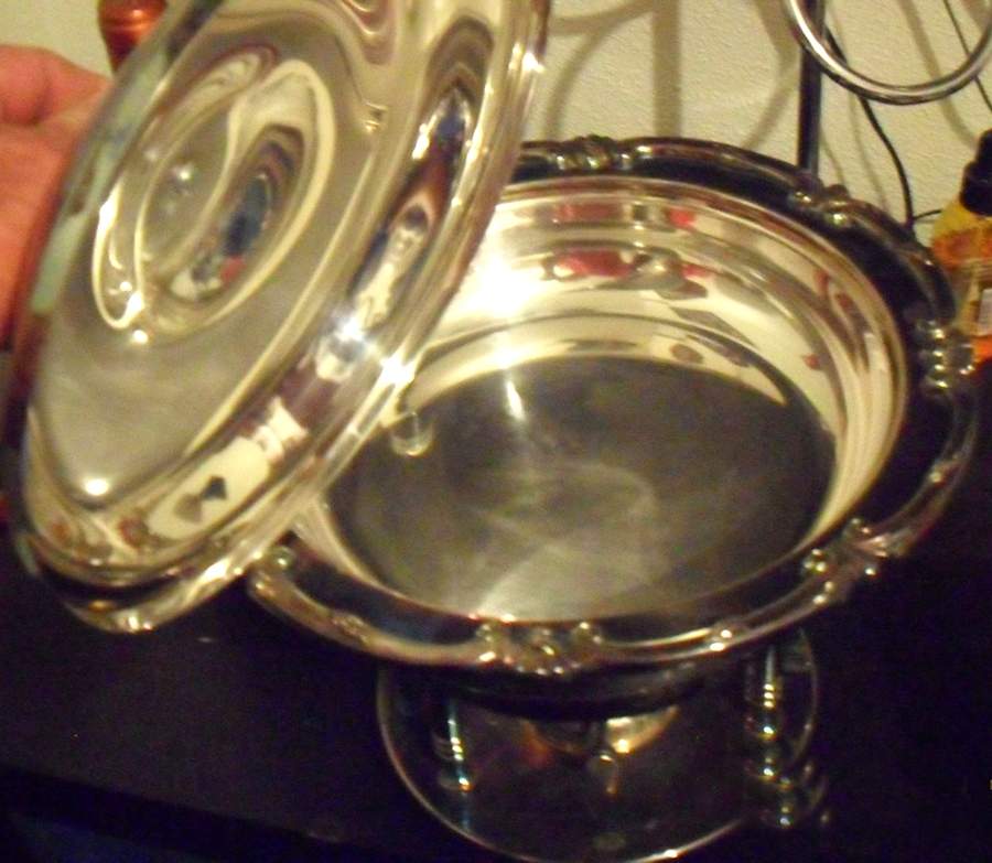 BIM25 (Silverplate, Hollowware) Chafing Dish W/Lid, Liner, Stand & Burner by Birmingham Silver Co-1