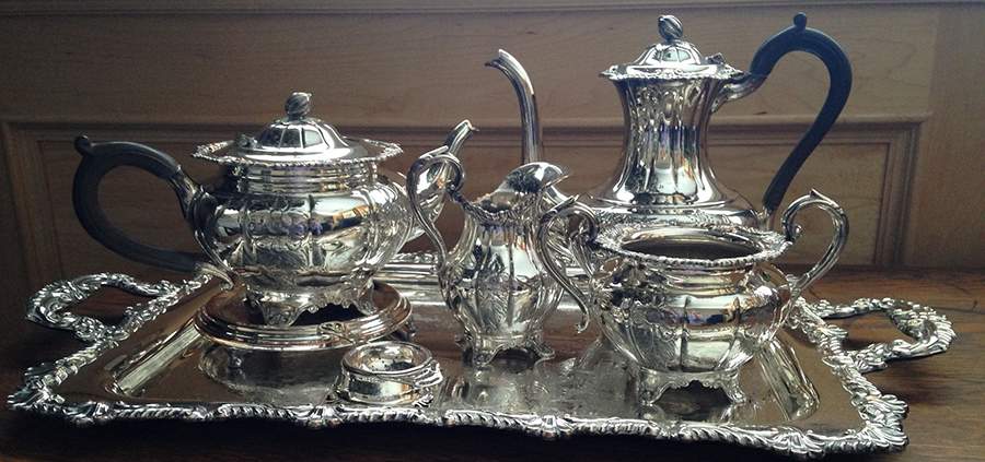 BIR32 (Silverplate, Hollowware) 5 Piece Tea Set (PTP, PCP, PCR,PSU, PWTL) by Birks Silver-1