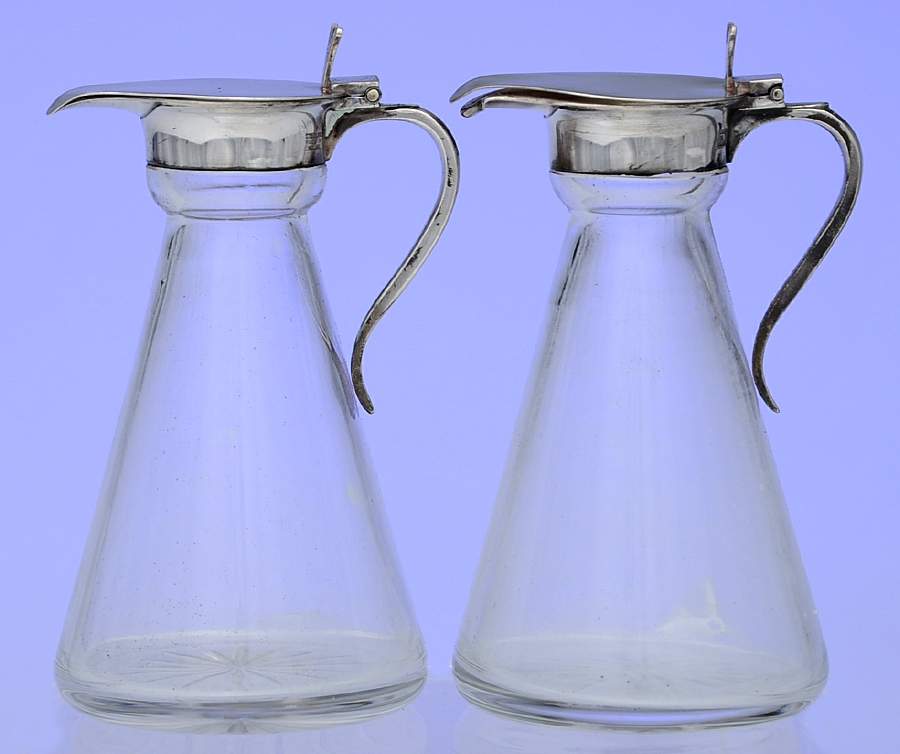 1 (Sterling, Hollowware) Pair of Individual Crystal Syrup & Sterling Hinged Lid by Barker Bros Ltd. Flatware-1