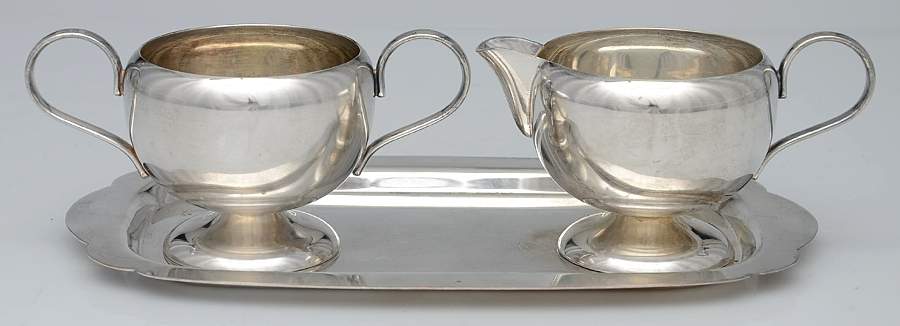 Silverplate Hollowware Creamer, Open Sugar & Tray Set by Benedict-1