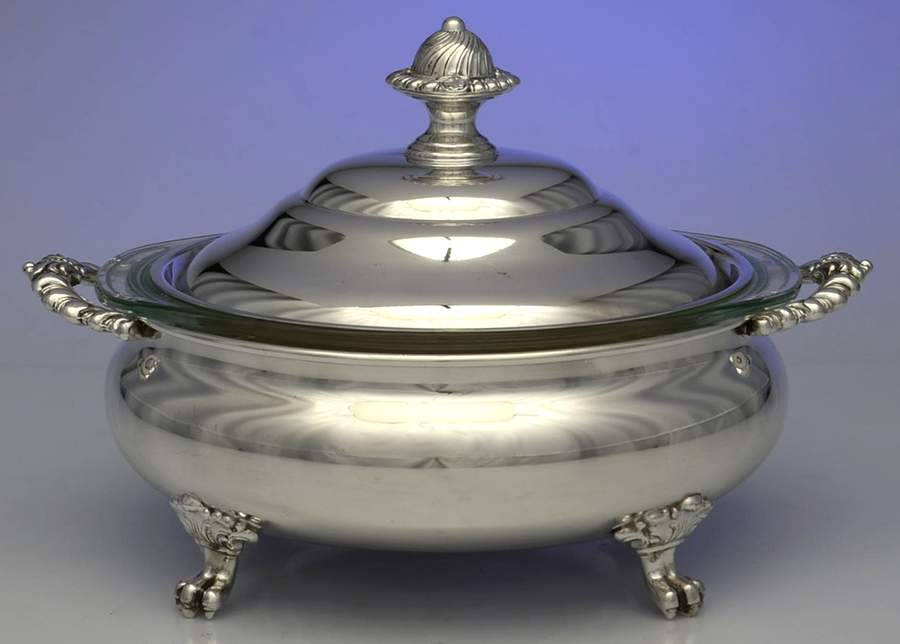 8142 (Silverplate, Hollowware) Plated Round Covered Casserole with Glass by Luther Boardman & Son-1