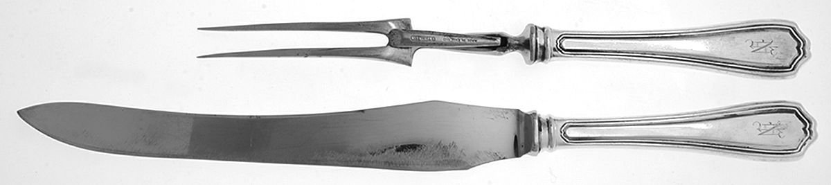 Goergian (Sterling, Monograms) Large 2-Piece Roast Carving Set w/Stainless Blade by Birks Silver-1