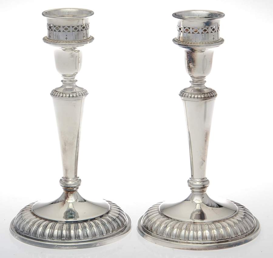 1503 (Silverplate, Hollowware) Pair of Candlesticks with Bobeche by Birks Silver-1