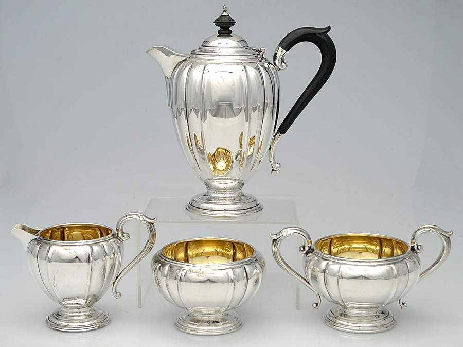 49-7 (Sterling, Hollowware) 4 Piece Tea Set (STP, SCR, SUO, SWB) by Birks Silver-1